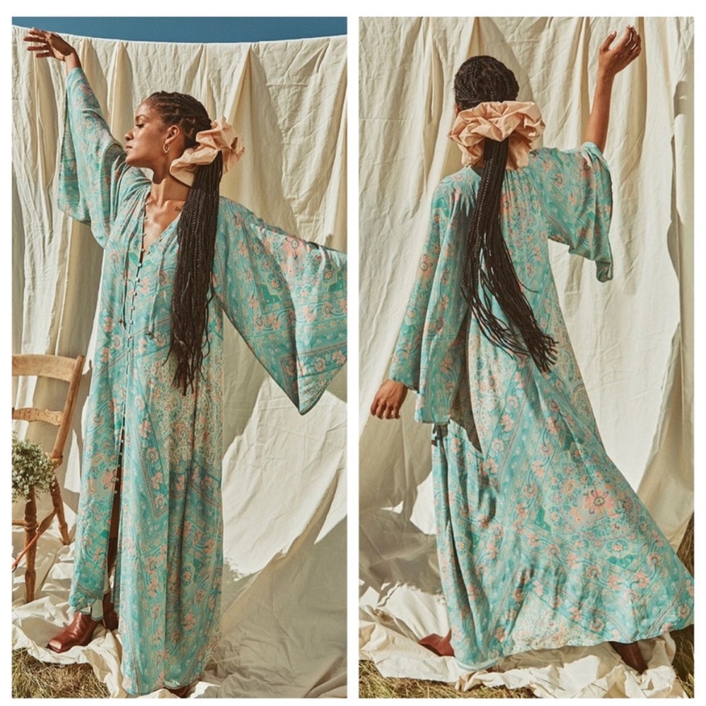 Spell Designs Farrah Half Moon Gown Aqua Size Medium Bell Sleeve x Free People